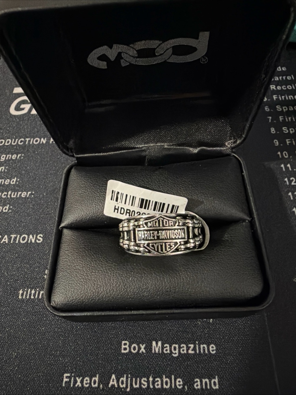 Authentic Mod, Harley Davidson, Sterling Silver Chain-Link Ring Size 8.5 New!